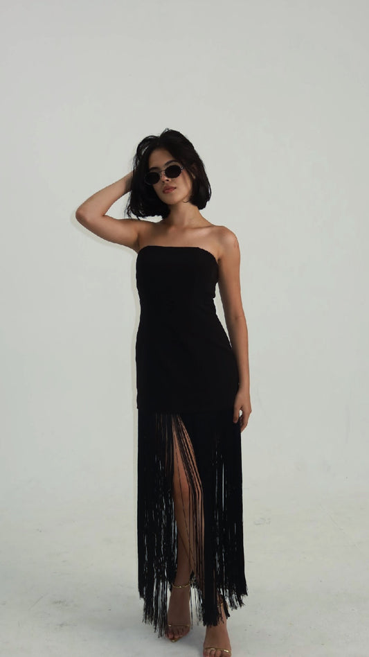 mare mare strapless fringe maxi dress